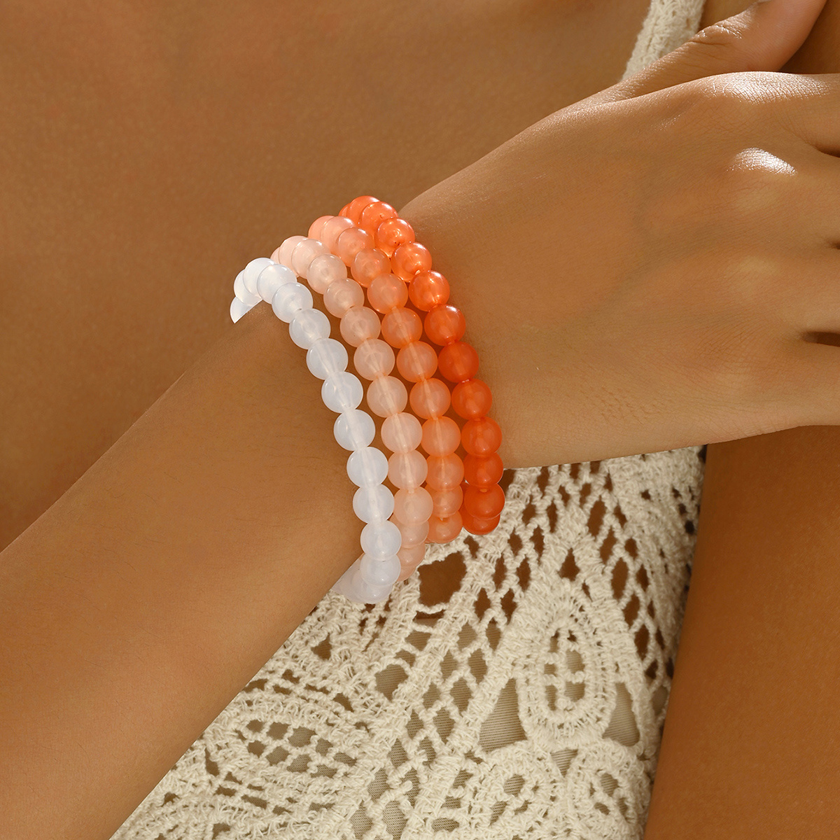 4pcs Gradient Bead Elastic Bracelet Set for Women